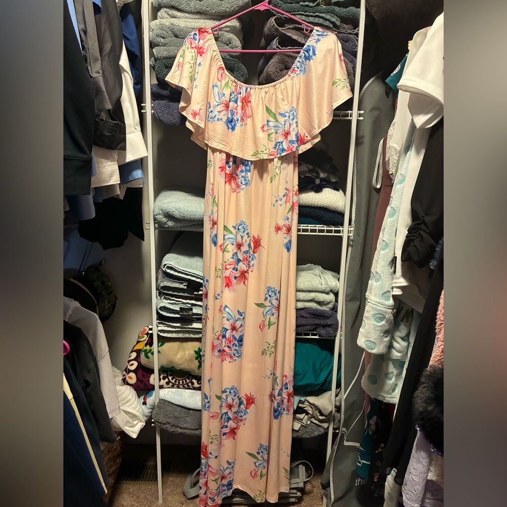 Ever Pretty Floral Ruffle Maxi Dress - Cream, Blue, Pink